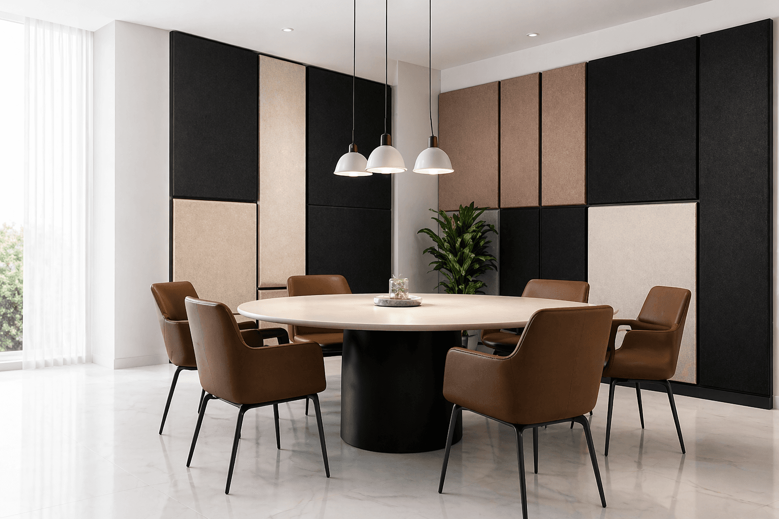 Modern acoustic conference room with wall panels